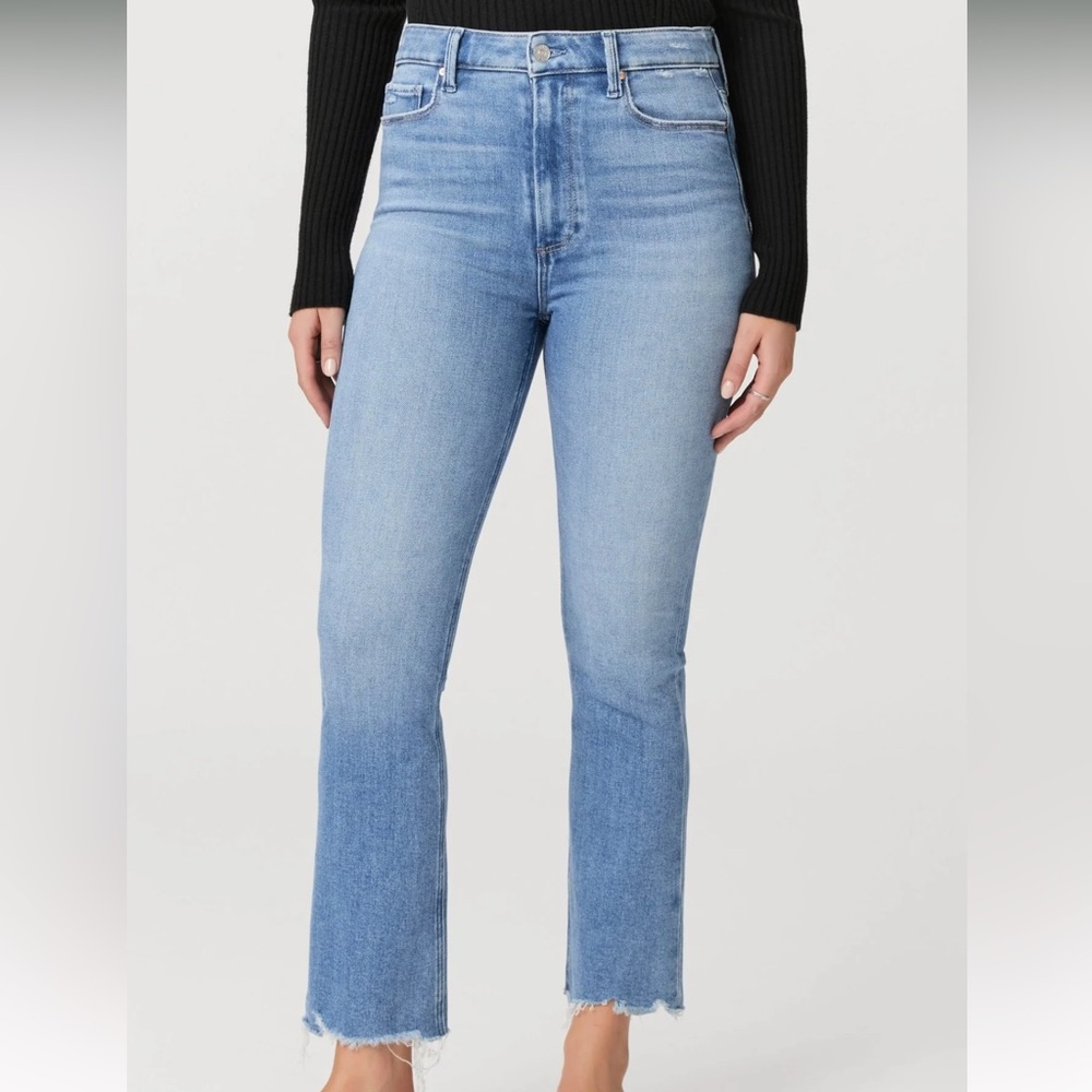 PAIGE Light Blue Claudine Cropped Flare Jeans